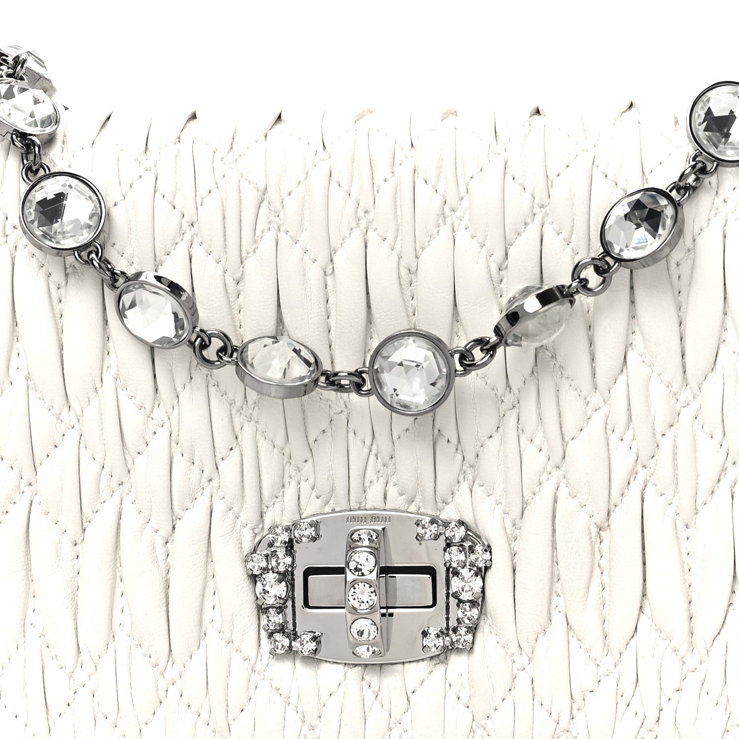 Miu Miu Nappa Matelasse Crystal Flap Clutch White 8 of 11