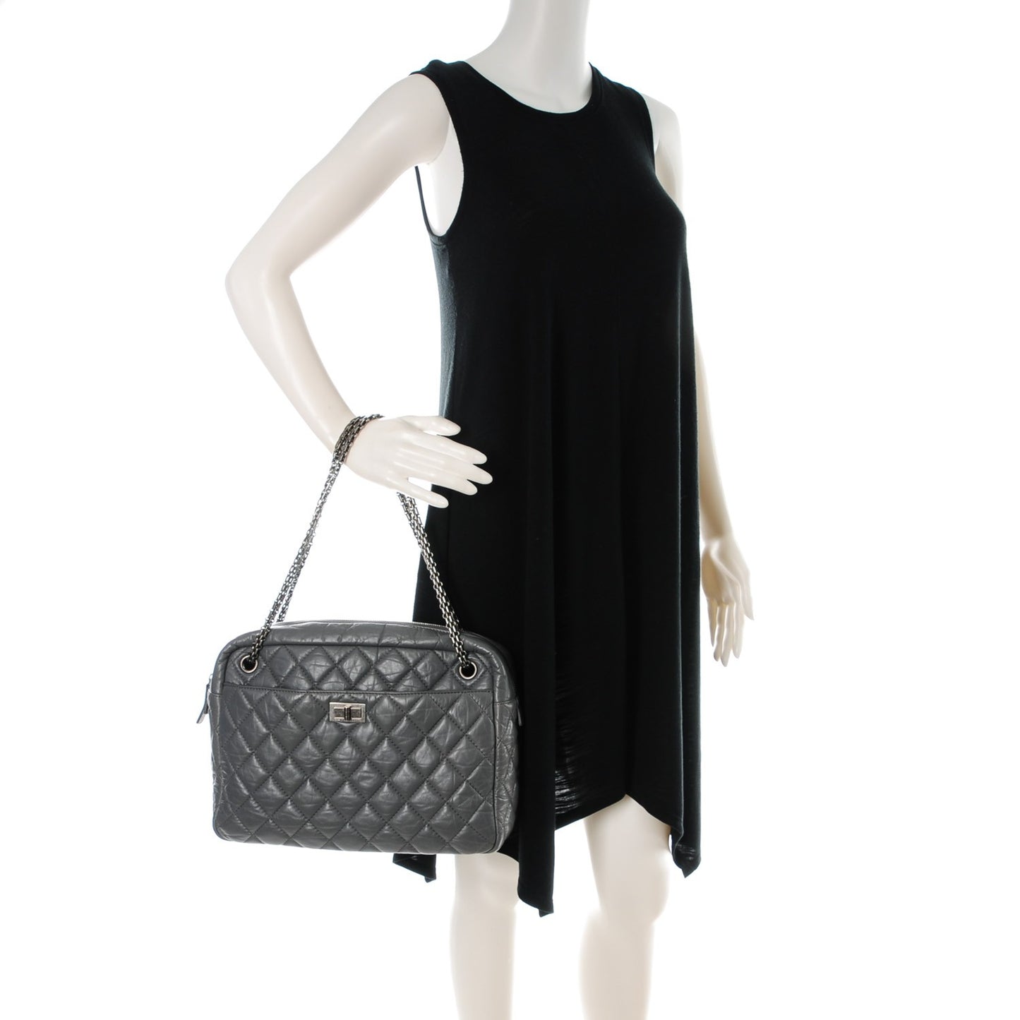 Aged Calfskin Quilted Large Reissue Camera Case Grey