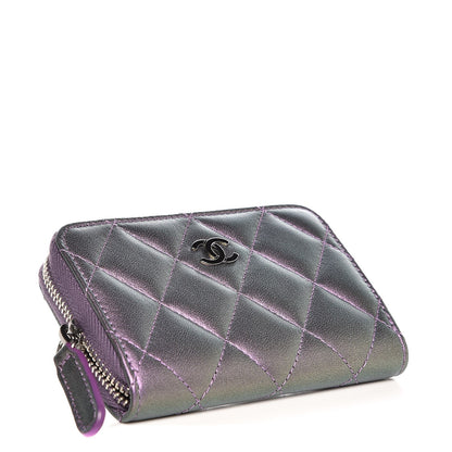 Chanel Metallic Lambskin Quilted Zip Around Coin Purse Wallet Purple 4 of 8