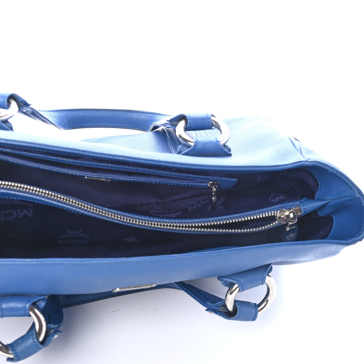 MCM Grained Calfskin Tote Blue 4 of 4