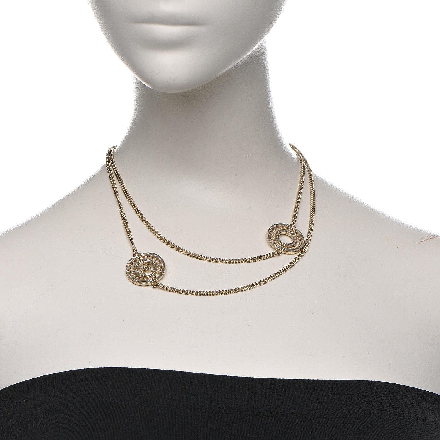 Chanel Crystal Baguette Pearl CC Chain Necklace Gold 2 of 8