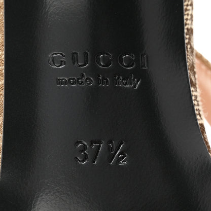 Gucci Canvas GG Monogram Horsebit Slingback Pumps 37.5 Beige Ebony Cocoa 7 of 11
