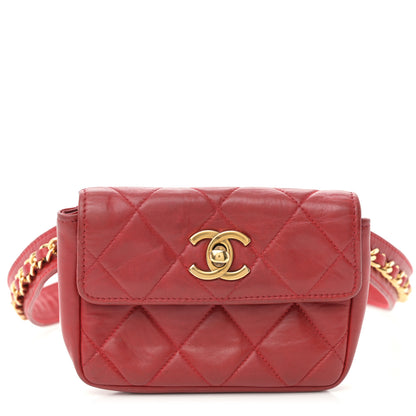Chanel Lambskin Quilted Waist Chain Belt Flap Bag Red 1 of 14