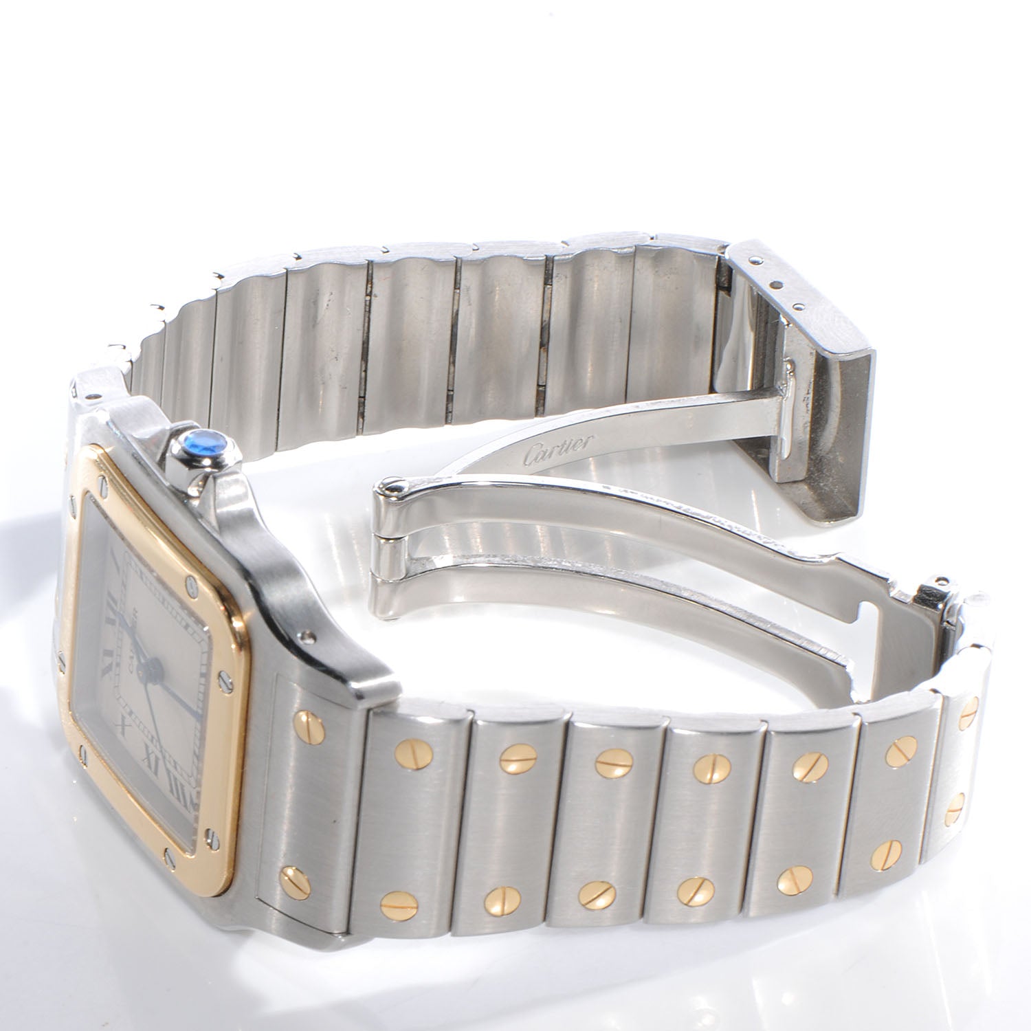 Cartier Stainless Steel 18K Yellow Gold 29mm Santos De Galbee Quartz Watch 6 of 7