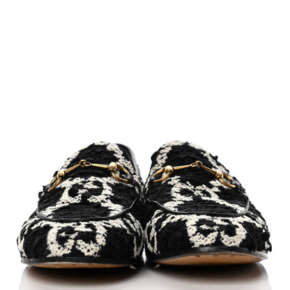 Gucci Tweed GG Monogram Horsebit Womens Jordaan Loafers 38.5 Black Natural 2 of 10