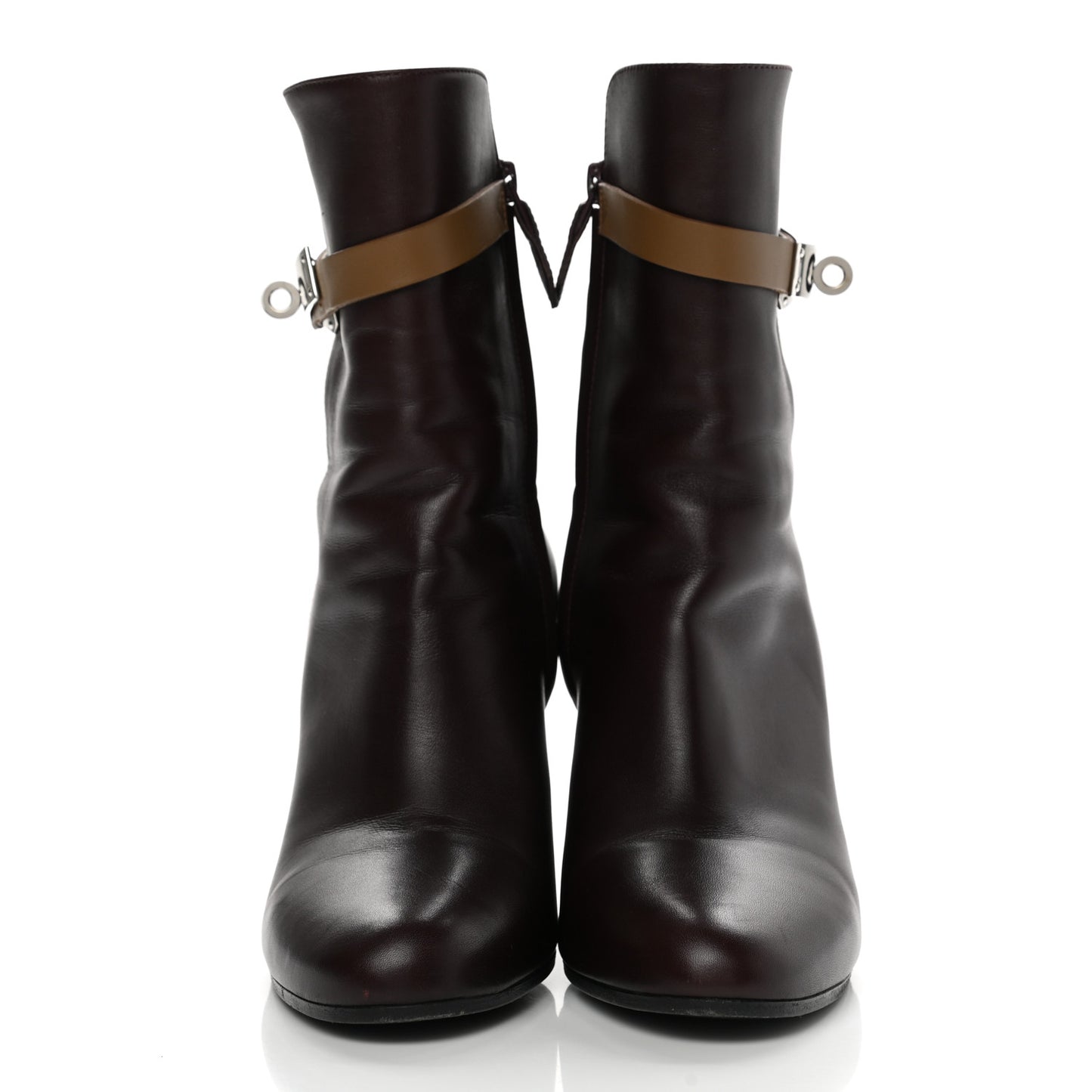 Calfskin Joueuse Ankle Boots 38.5 Black Brun Fume Bordeaux