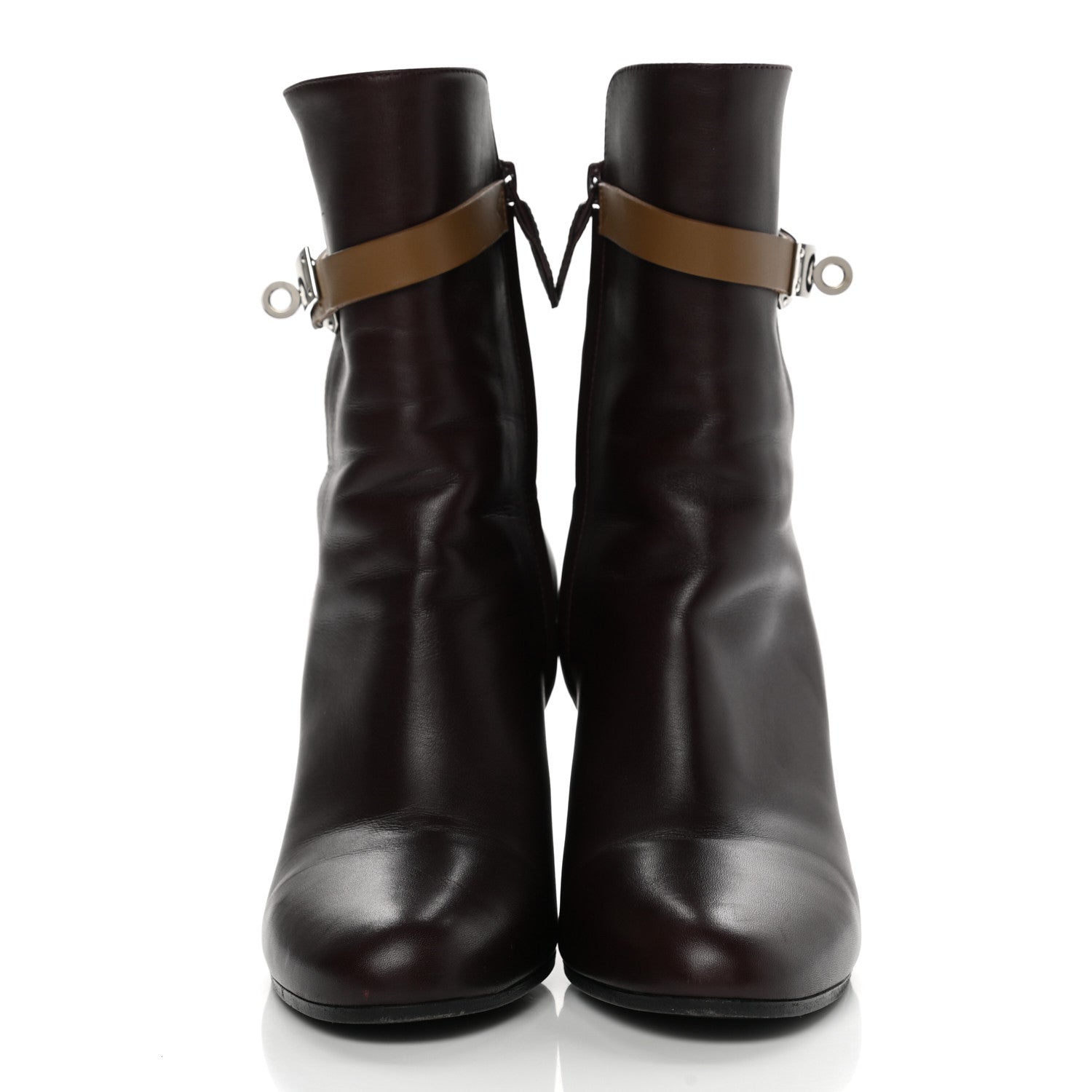Hermes Calfskin Joueuse Ankle Boots 38.5 Black Brun Fume Bordeaux 2 of 8