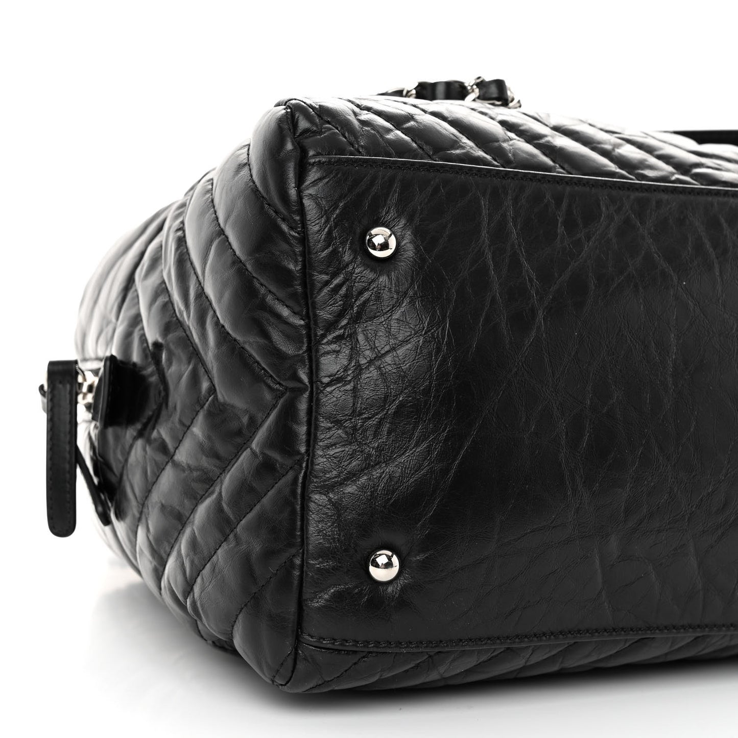 Aged Calfskin Chevron Medium Soft Bowling Bag Black