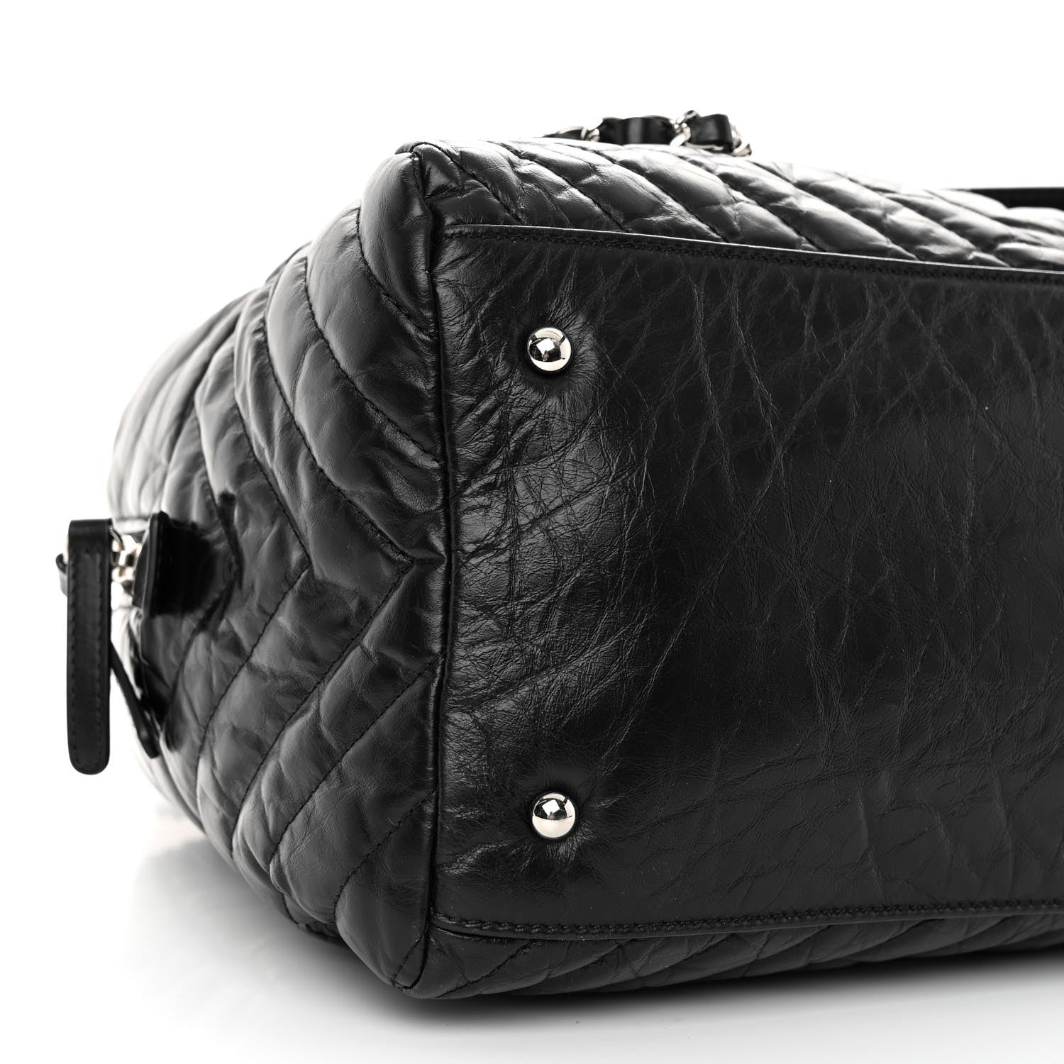 Chanel Aged Calfskin Chevron Medium Soft Bowling Bag Black 8 of 9