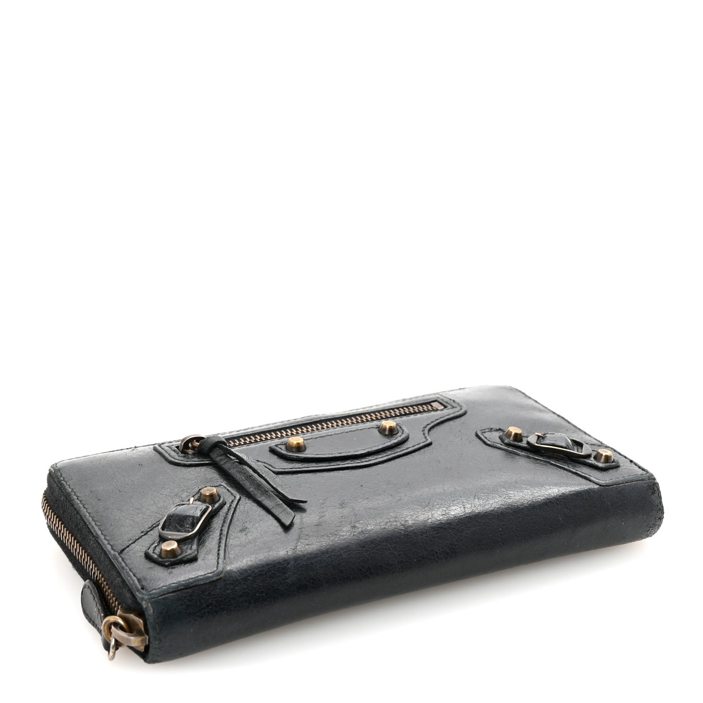 Agneau Classic Hardware Continental Zip Around Wallet Black