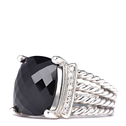 David Yurman Sterling Silver Diamond Black Onyx 14mm Wheaton Ring 58 8.25 3 of 5