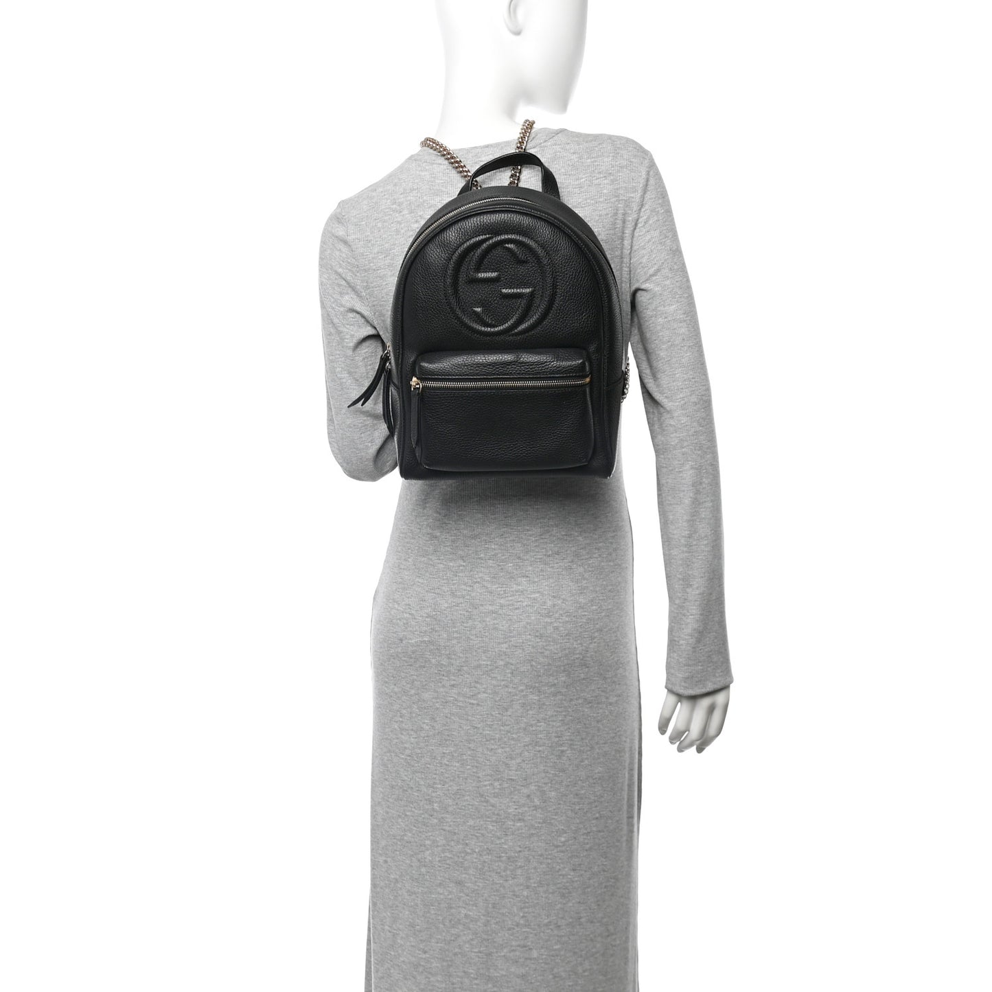 Pebbled Calfskin Soho Chain Backpack Black