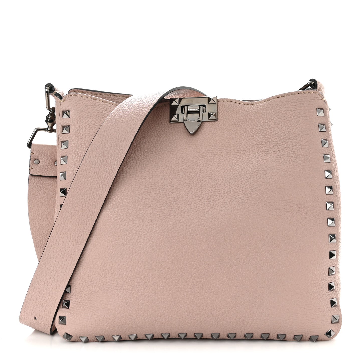 Pebbled Calfskin Small Rockstud Flip-Lock Messenger Bag Poudre