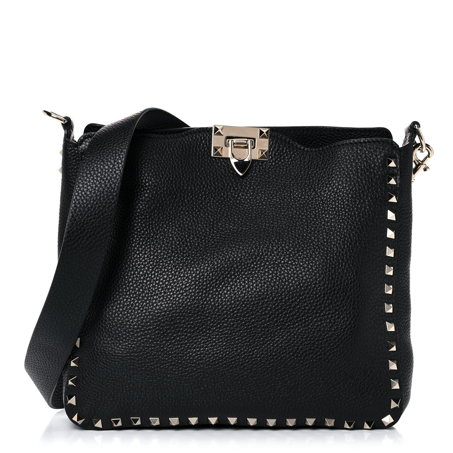Pebbled Calfskin Large Rockstud Flip-Lock Messenger Bag Black