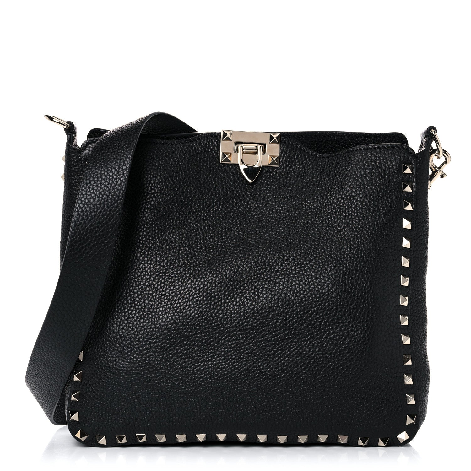 Valentino Garavani Pebbled Calfskin Large Rockstud Flip-Lock Messenger Bag Black 1 of 8