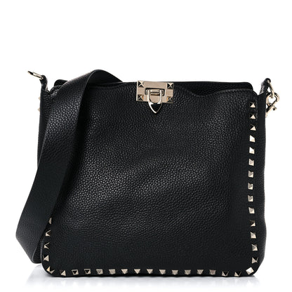 Valentino Garavani Pebbled Calfskin Large Rockstud Flip-Lock Messenger Bag Black 1 of 8