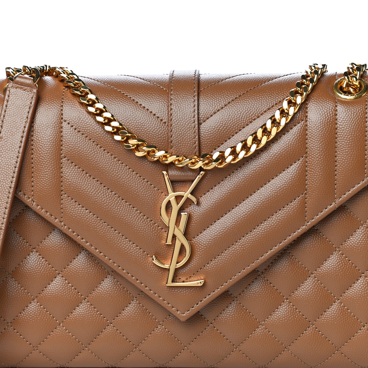 Saint Laurent Grain De Poudre Textured Mixed Matelasse Triquilt Medium Monogram Satchel Tan 5 of 5