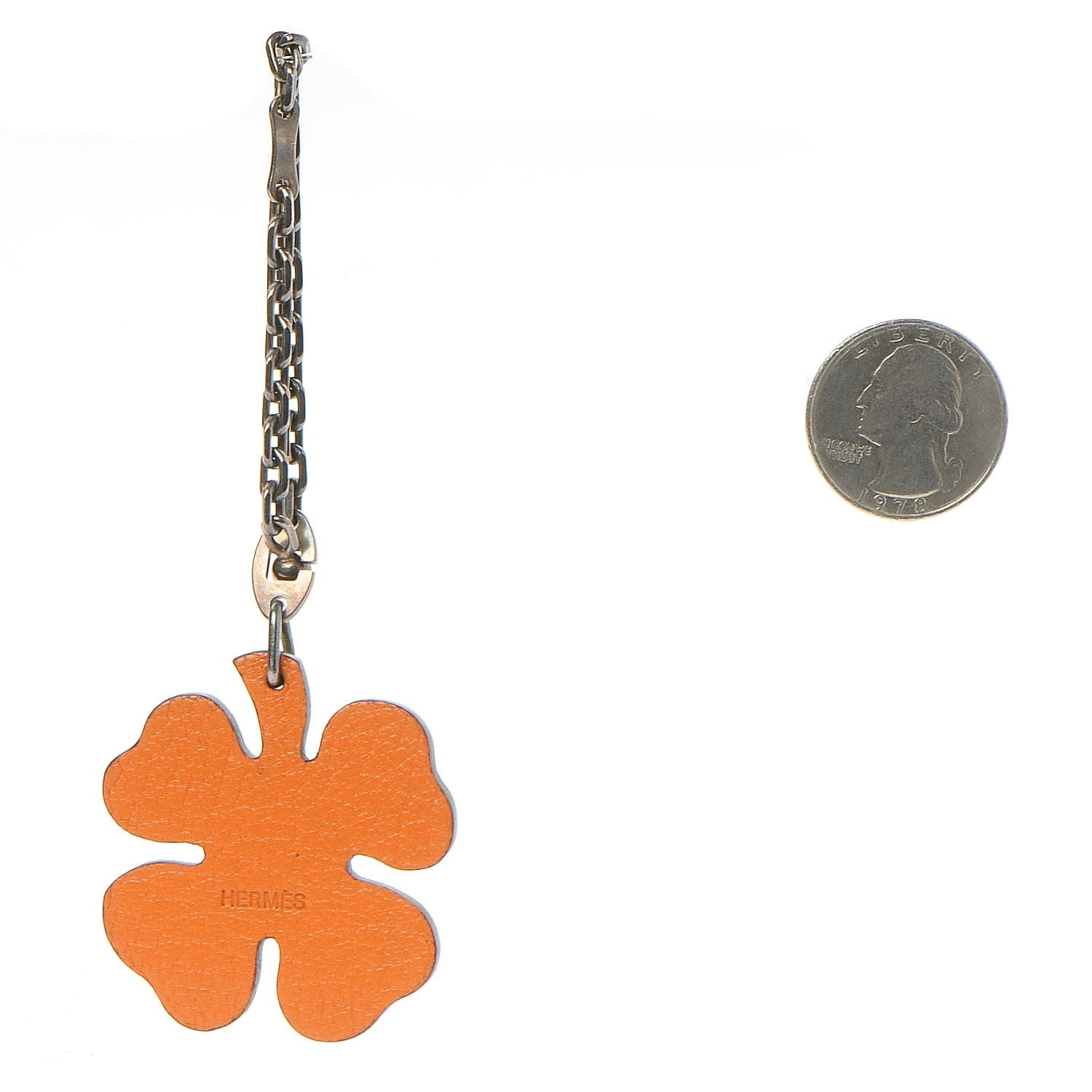 Hermes Chevre Mysore Lucky Clover Key Chain Bag Charm Vert Anis Orange 2 of 4