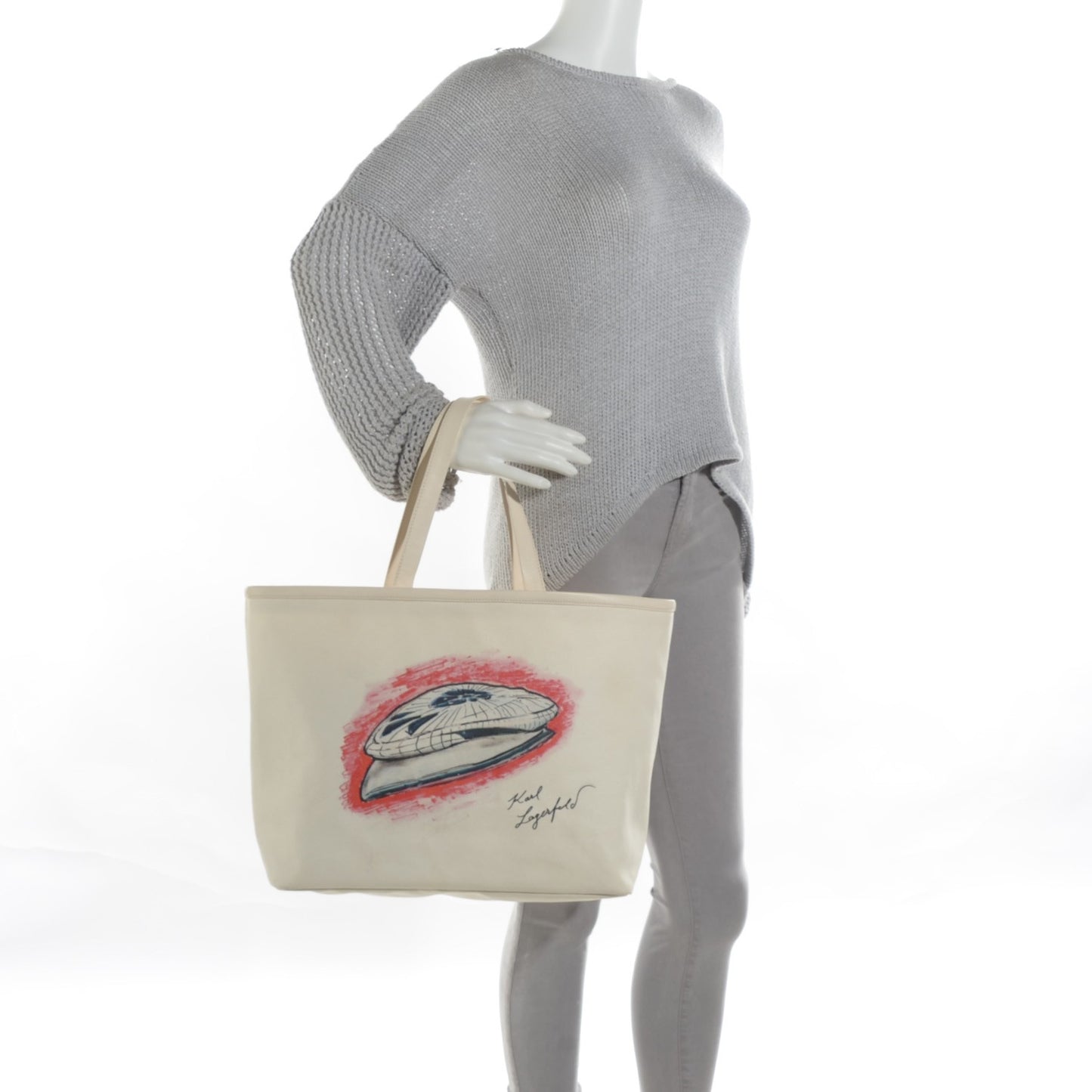 Canvas Calfskin Mobile Art Tote White