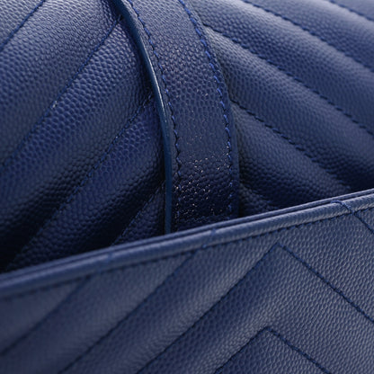 Saint Laurent Grain De Poudre Matelasse Chevron Large Monogram Satchel Navy Blue 11 of 14