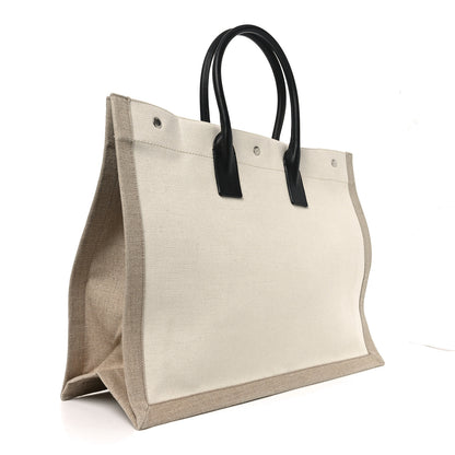 Saint Laurent Linen Calfskin Rive Gauche Tote Optic White 3 of 10