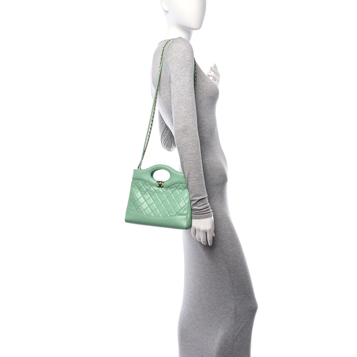 Chanel Shiny Lambskin Quilted Mini 31 Shopping Bag Light Green 2 of 10
