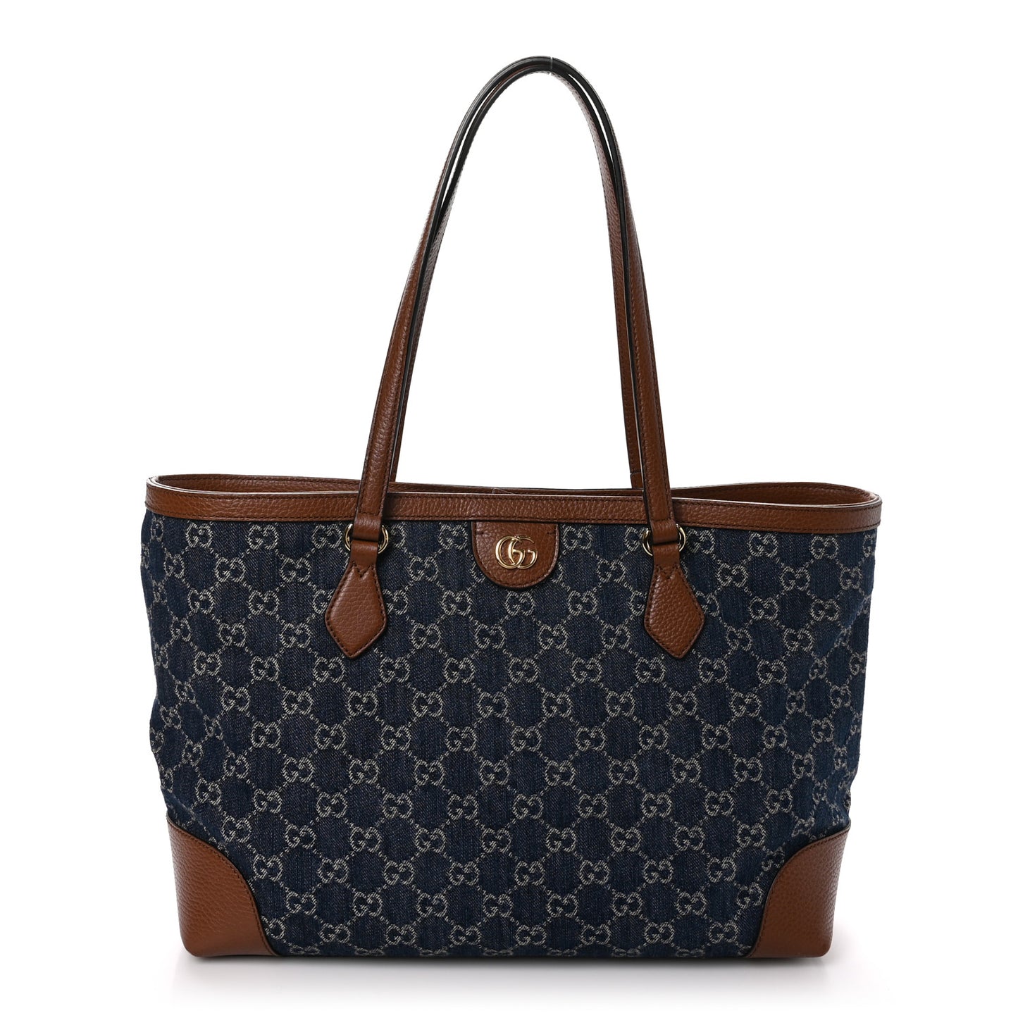 New Denim GG Monogram Medium Ophidia Shopping Tote Blue Tea Cuir