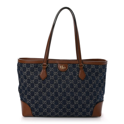 Gucci New Denim GG Monogram Medium Ophidia Shopping Tote Blue Tea Cuir 1 of 10