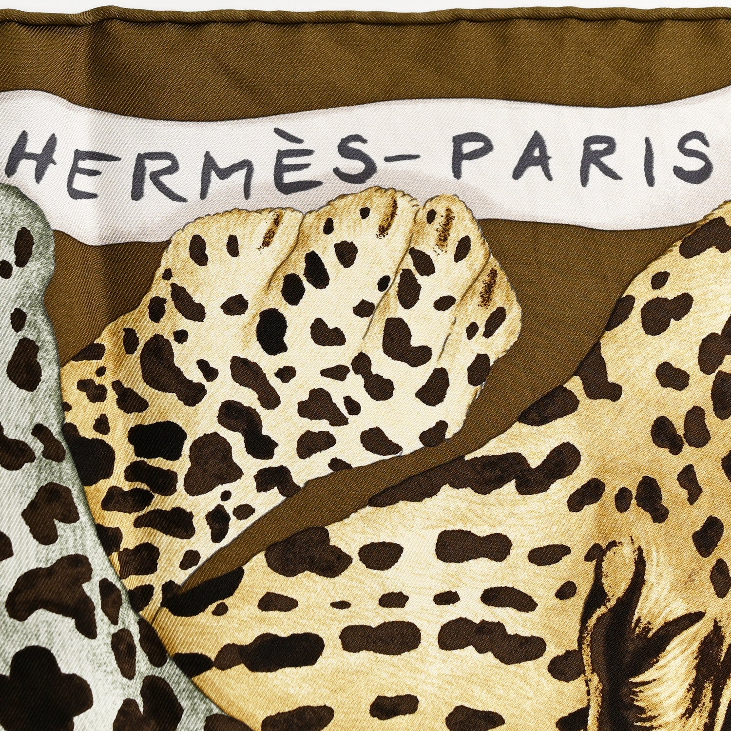 Hermes Silk Twill Lazy Leopardesses Scarf 90 Vert Black Gris Anthracite 2 of 6