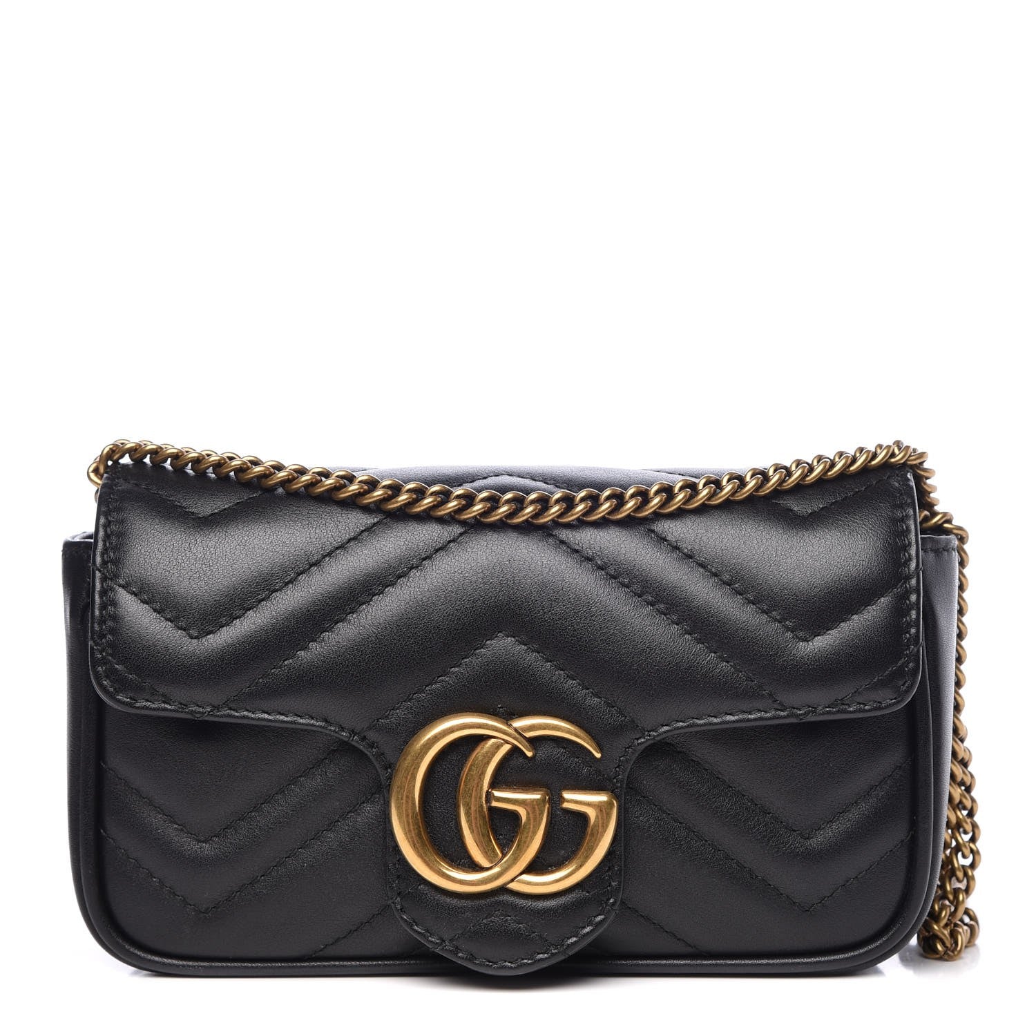Gucci Calfskin Matelasse Super Mini GG Marmont Shoulder Bag Black 1 of 13