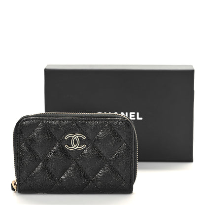 Chanel Calfskin Camellia Embossed Quilted Zip Coin Purse Black 10 of 10