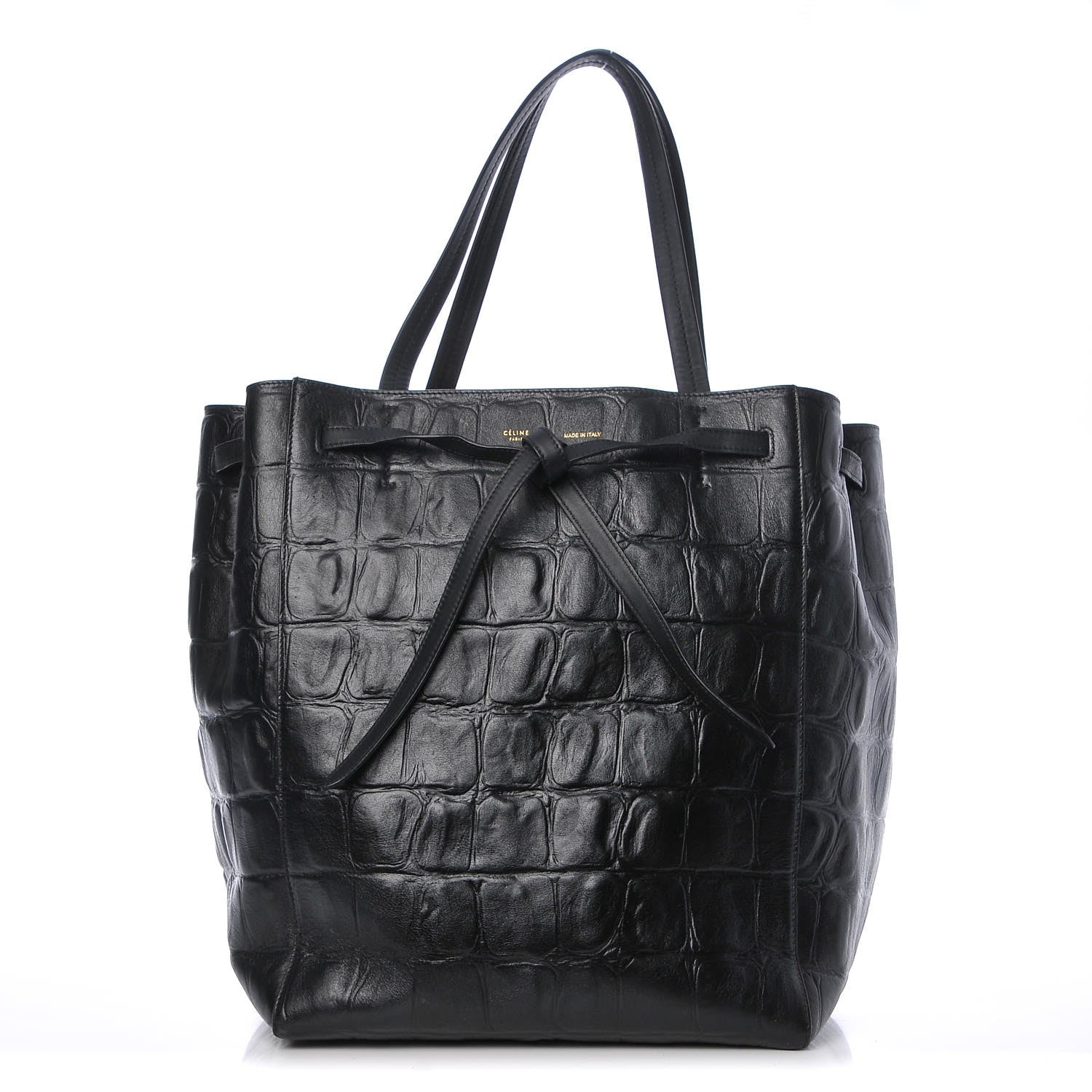 Celine Crocodile Embossed Calfskin Medium Belt Cabas Phantom Black 1 of 7
