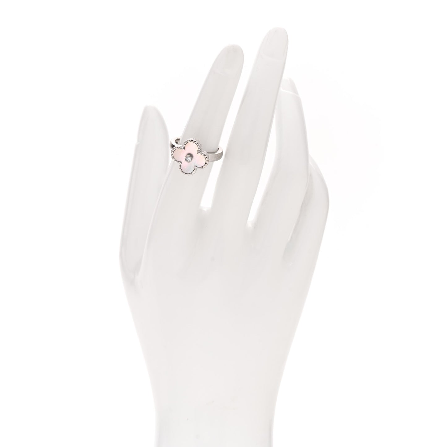18K White Gold Diamond Mother of Pearl Vintage Alhambra Ring 51 5.75