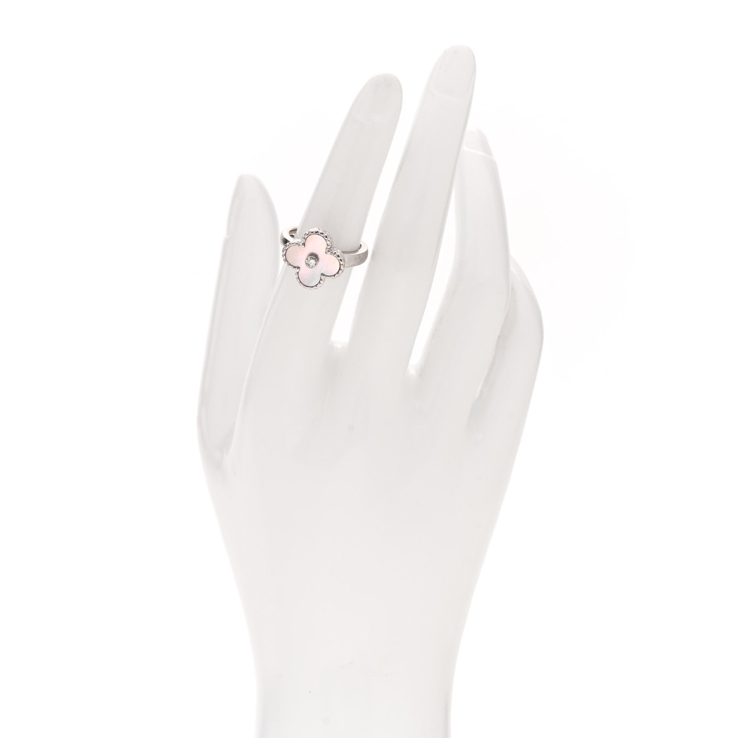 Van Cleef & Arpels 18K White Gold Diamond Mother of Pearl Vintage Alhambra Ring 51 5.75 2 of 5