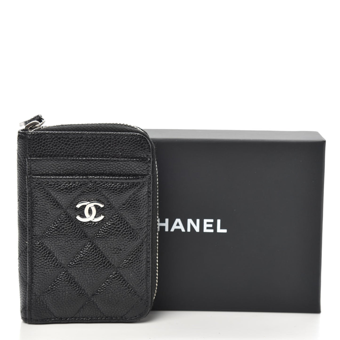 Caviar Quilted Zip Card Holder Black