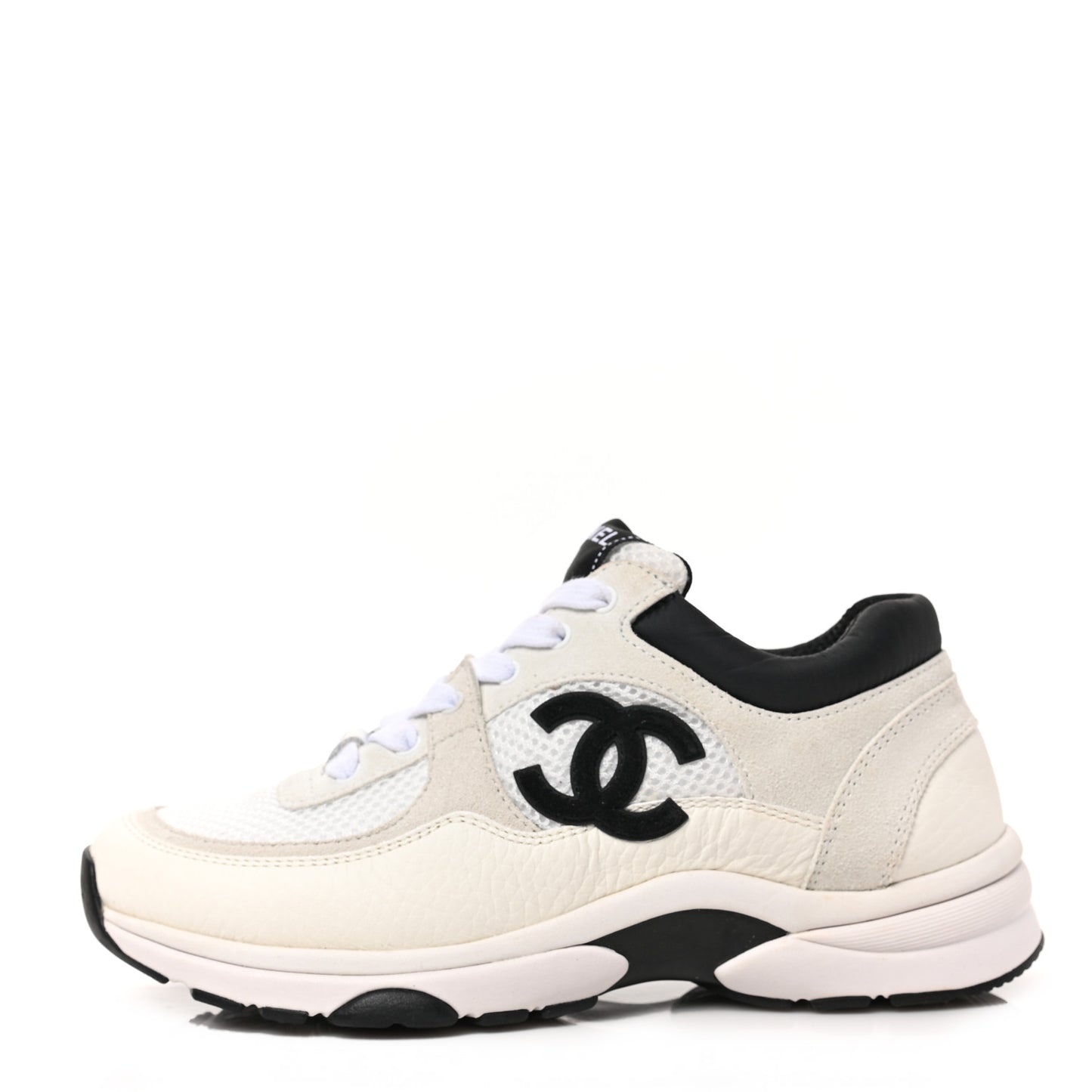 Mesh Suede Calfskin Grained Calfskin Womens CC Sneakers 36 White Black
