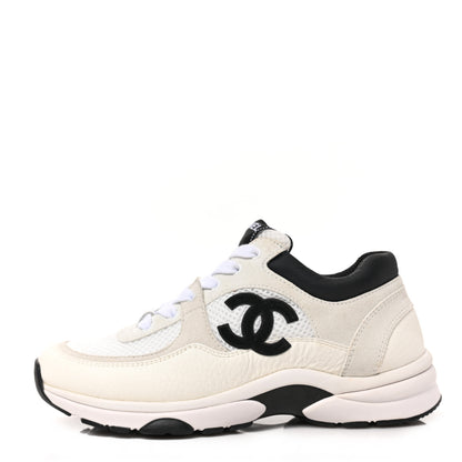 Chanel Mesh Suede Calfskin Grained Calfskin Womens CC Sneakers 36 White Black 1 of 7