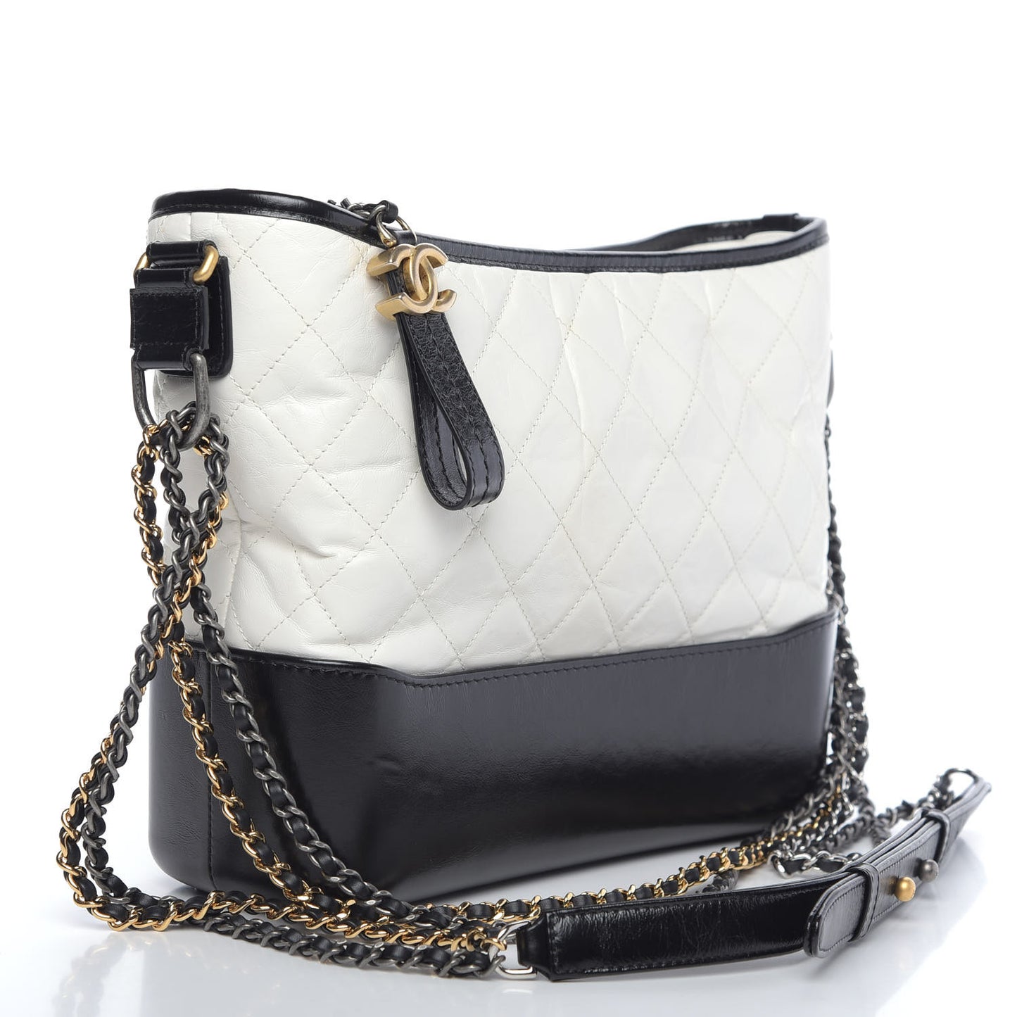 Aged Calfskin Quilted Medium Gabrielle Hobo Black White
