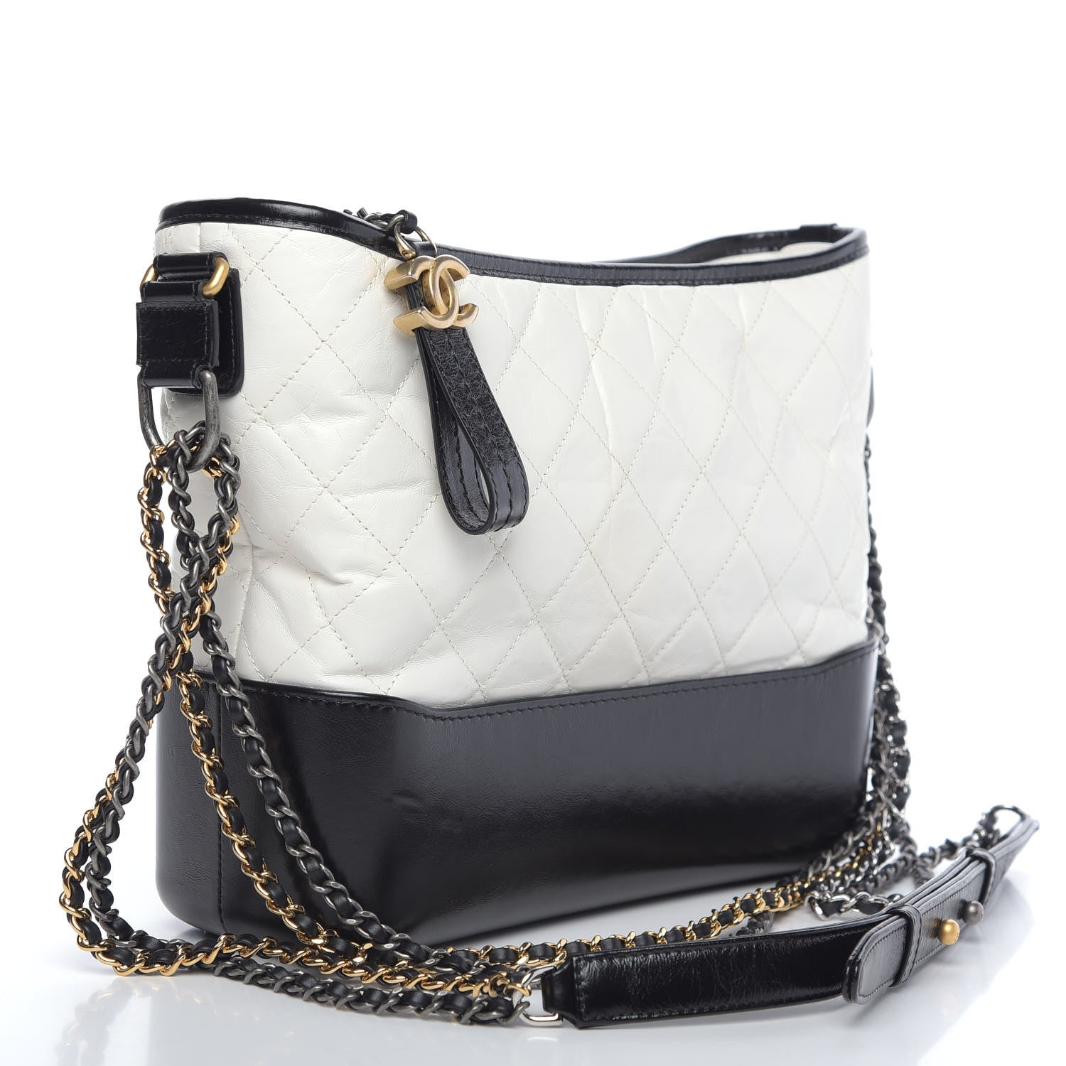 Chanel Aged Calfskin Quilted Medium Gabrielle Hobo Black White 3 of 12