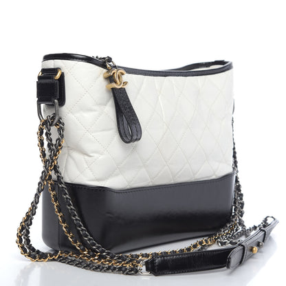 Chanel Aged Calfskin Quilted Medium Gabrielle Hobo Black White 3 of 12