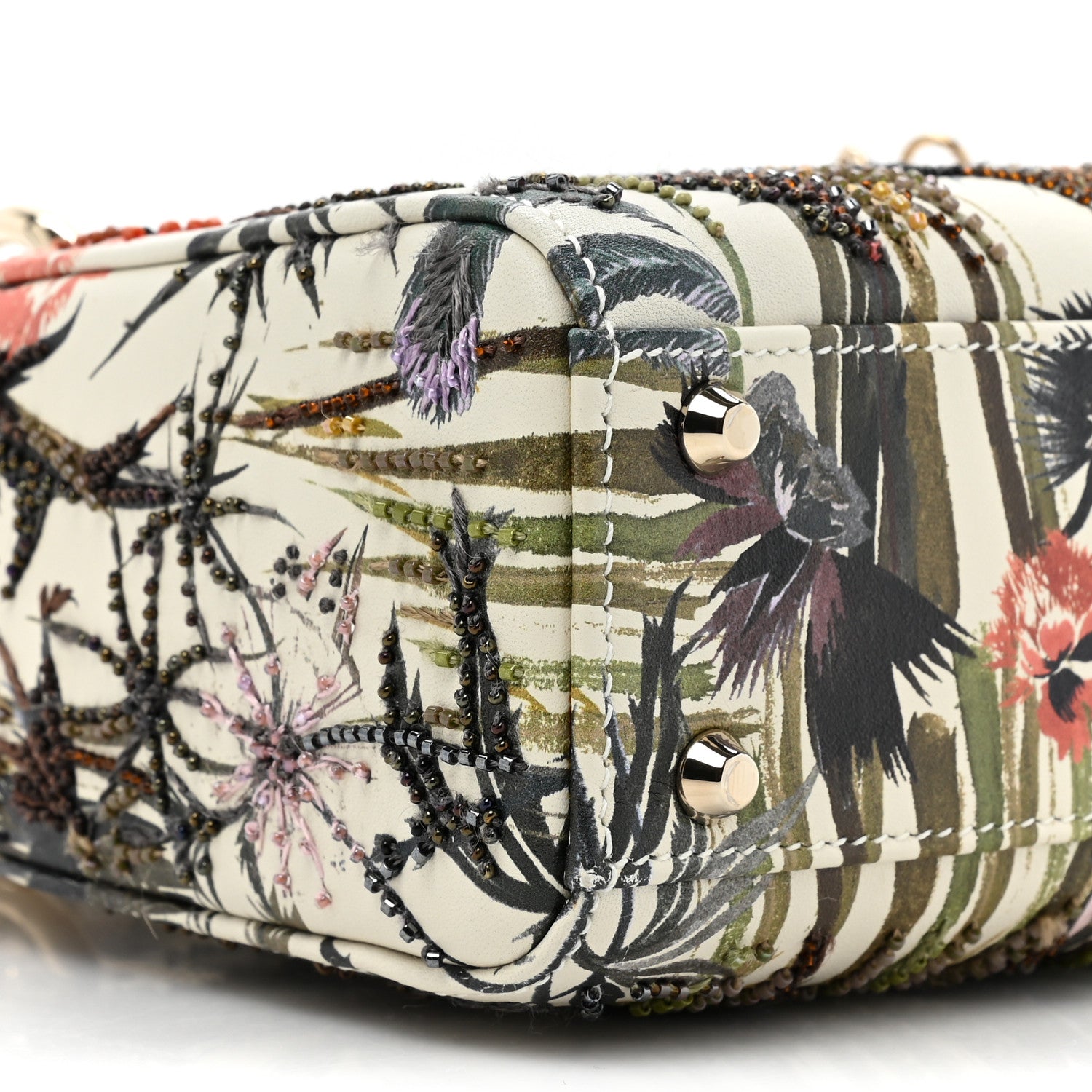 Christian Dior Calfskin Beaded Embroidered Jardin Naturel Mini Lady Dior White Multicolor 9 of 9