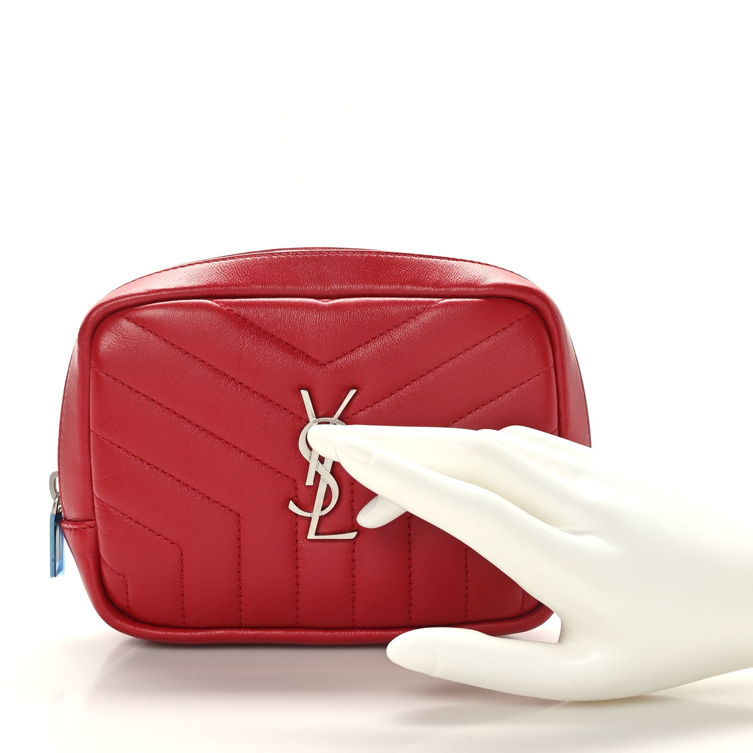 Saint Laurent Lambskin Y Quilted Monogram Loulou Cosmetic Case Rouge Orient 2 of 9