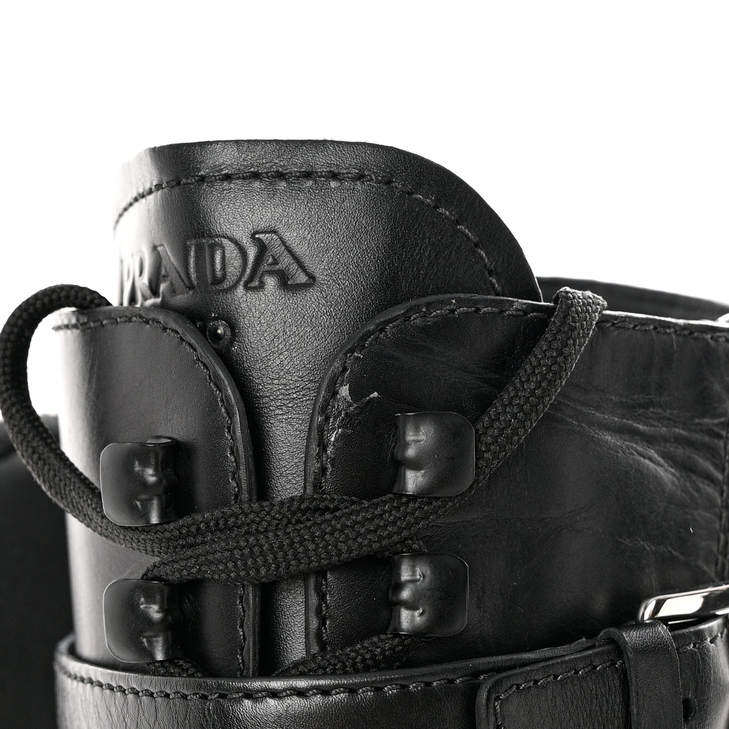 Vitello Lux Nylon Metal Triangle Logo Monolith Pouch Pocket 55mm Tall Combat Boots 36 Black