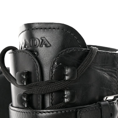 Prada Vitello Lux Nylon Metal Triangle Logo Monolith Pouch Pocket 55mm Tall Combat Boots 36 Black 11 of 13