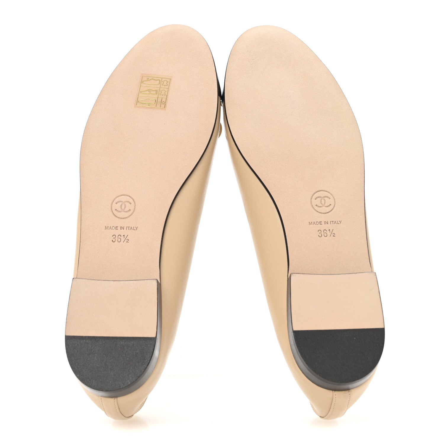Chanel Lambskin Cap Toe CC Ballerina Flats 36.5 Beige Black 6 of 10