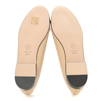 Chanel Lambskin Cap Toe CC Ballerina Flats 36.5 Beige Black 6 of 10