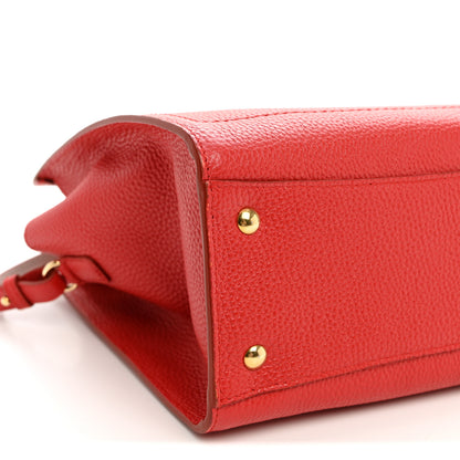 Salvatore Ferragamo Hammered Calfskin Double Handle Small Amy Tote Flame Red Jasmine Flower 8 of 9