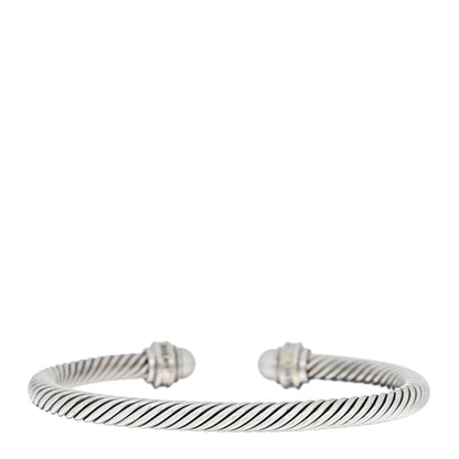 David Yurman Sterling Silver Diamond Pearl 5mm Cable Classics Princess Bracelet 2 of 3