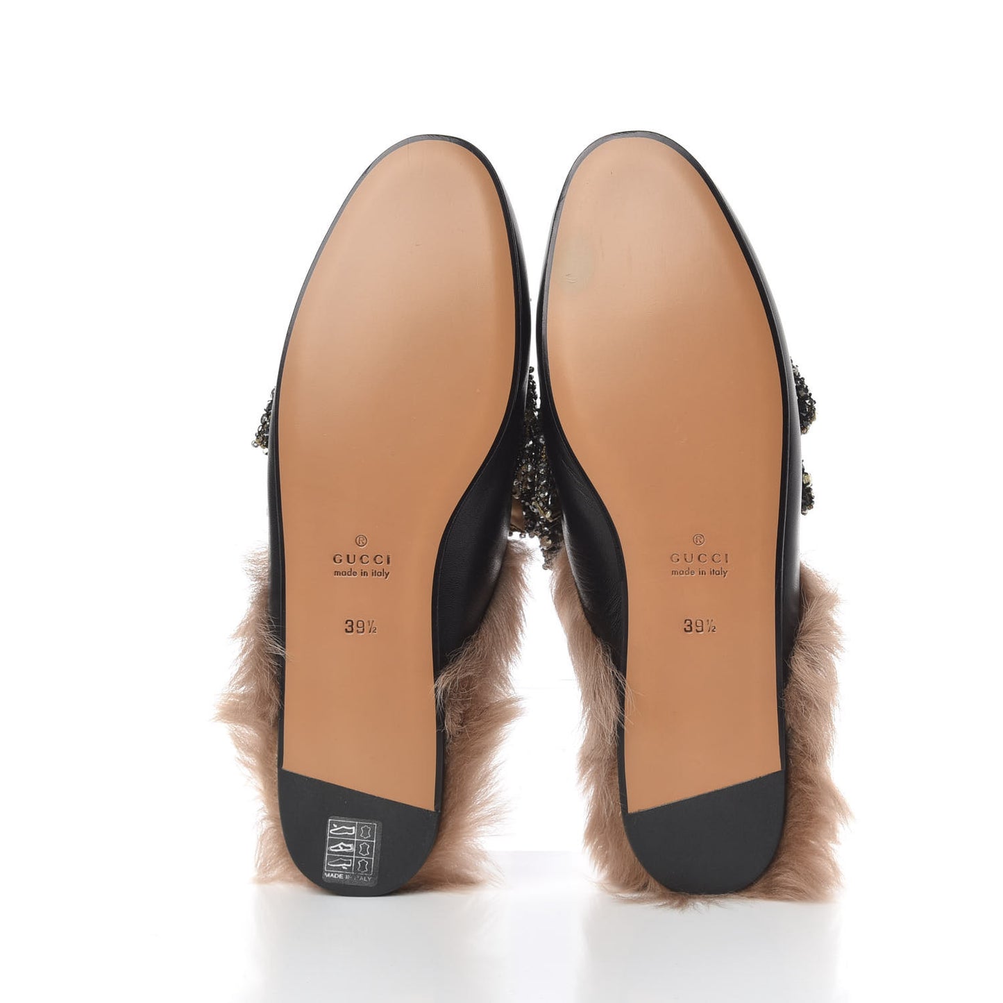 Malaga Kid Fur Crystal Bow Embroidered Womens Princetown Slippers 39.5 Black