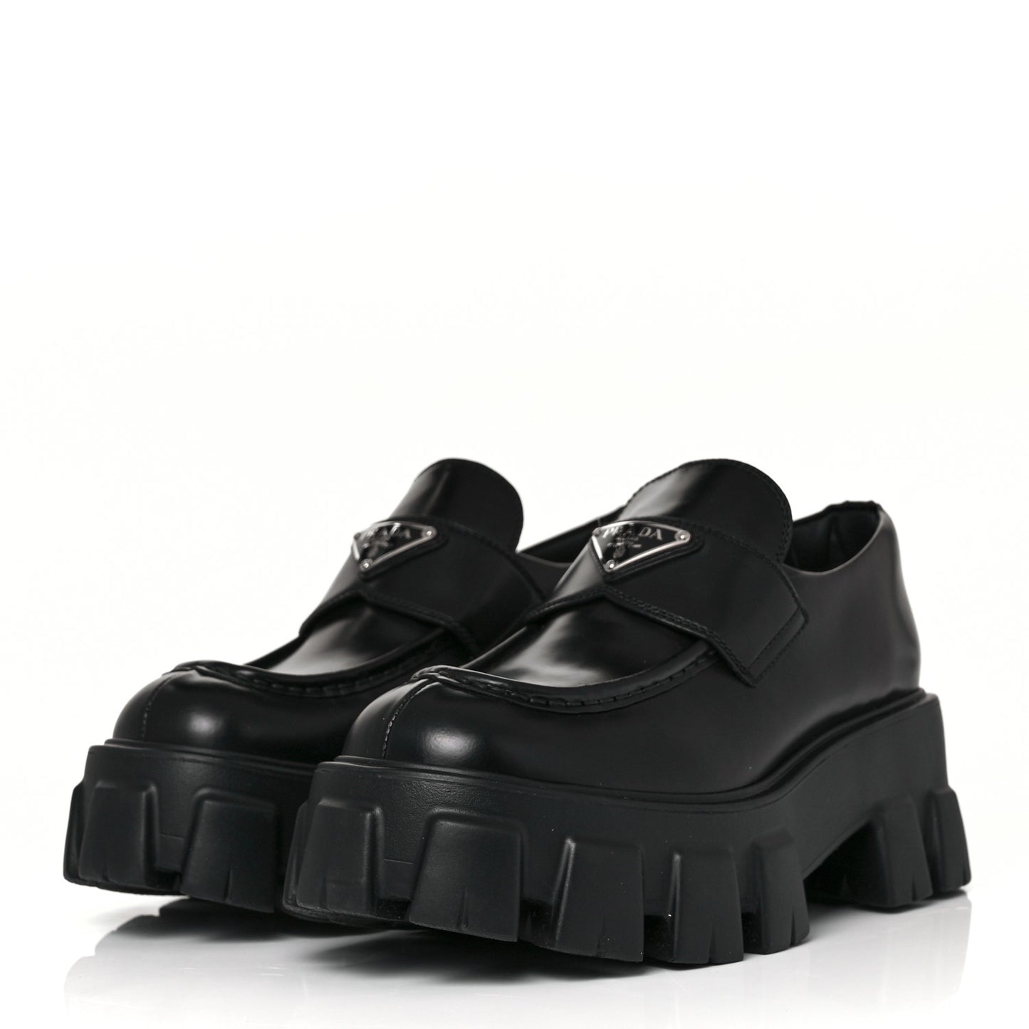 Spazzolato Rois Metal Triangle Logo Monolith 55mm Loafers 38 Black